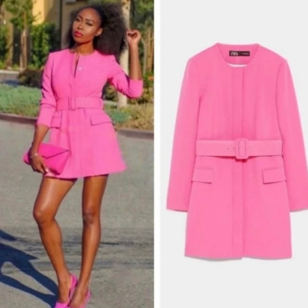 Zara Vibrant Pink Belted coat, size S, BNWT